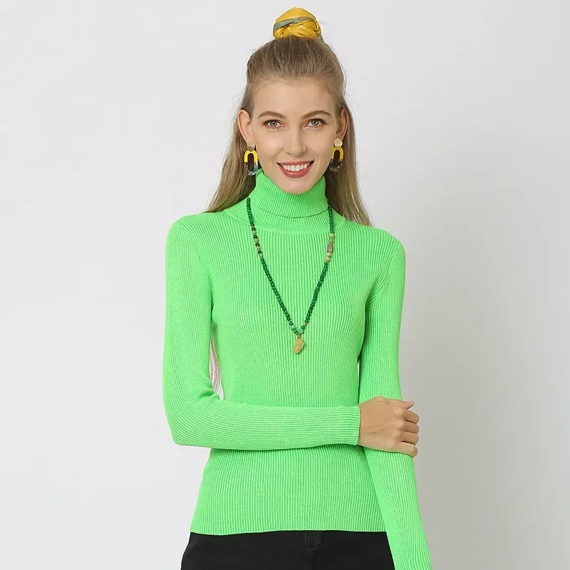 Autumn Winter Women Turtleneck Sweaters Solid Color Female Slim Fit Knitwear Lady Basic Jumpers Warm Knitted Pullovers Soft Tops
