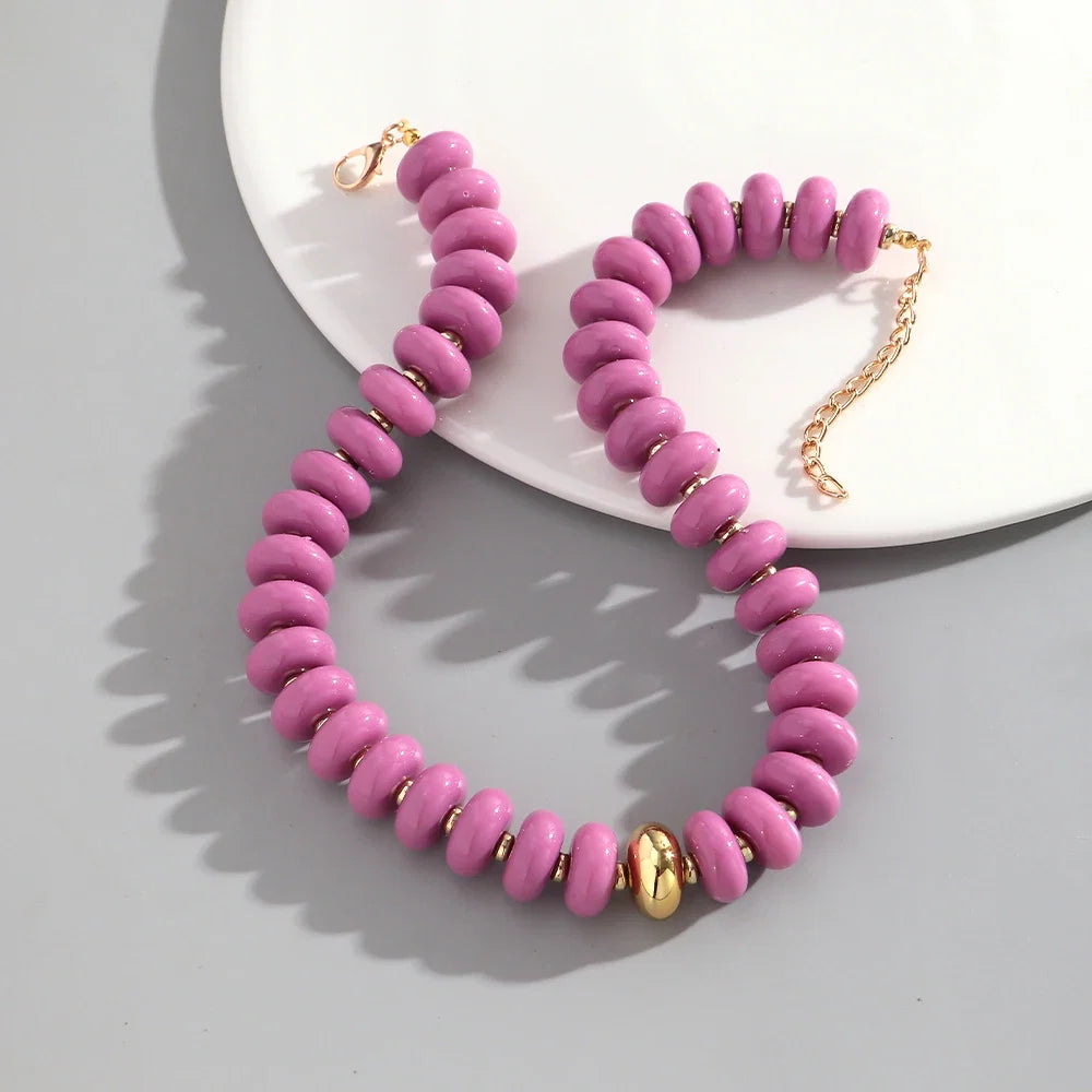 Chunky Colorful Beaded Choker Necklace Women Summer Trendy Round Resin Beads Chain Necklaces Statement Jewelry Gift for Vacation