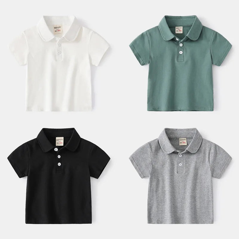 Boys Cotton Polo Shirts Children Kids Girl T shirt 2025,White Solid ColorTops
