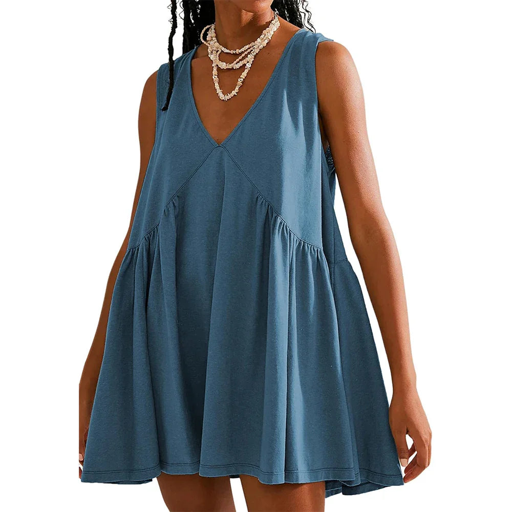 Womens Summer Sleeveless Mini Dress Casual Loose V Neck Sundress with Pockets 2025