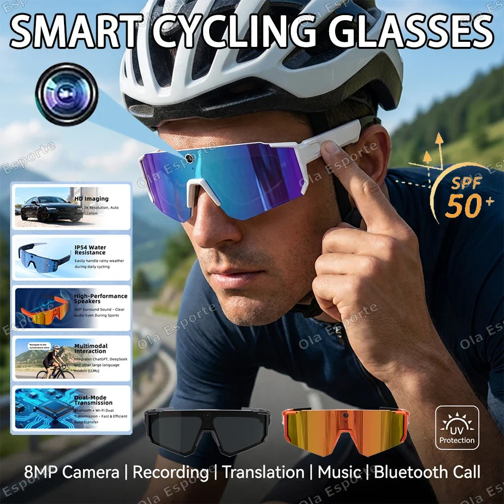 AI Voice Translate Smart Glasses 1200P Video Recording Camera Bluetooth WiFi Anti-Shake Polarized Lens Driving Sports Sunglasses