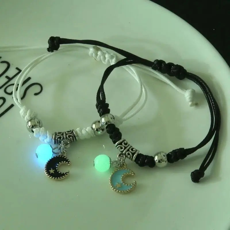 Fashion Luminous Beads Star Couple Bracelets For Women Men Charm Cat Flower Heart Key Lock Cross Matching Bracelets Bff Jewelry