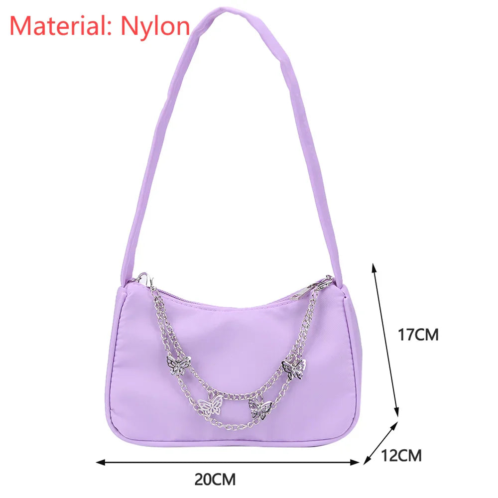 Retro Butterfly Chain Underarm Bag Women‘s Fashion Solid Color Shopping Shoulder Bag Travel Casual Small Handbags for Women