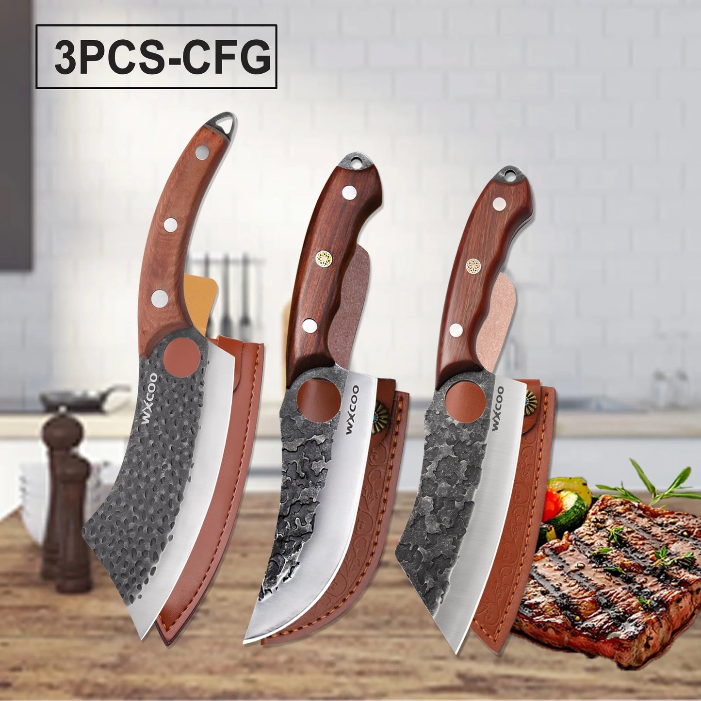 Professional Kitchen Forged Knife BBQ Cooking Chef Knives Wooden Handle Meat Cleaver Fruit Cutter Boning Knife Kitchen Supplies