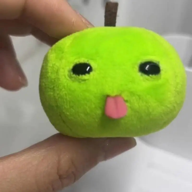 Abstract Tongue Out Apple Funny Plush Doll Keychain Backpack Pendant