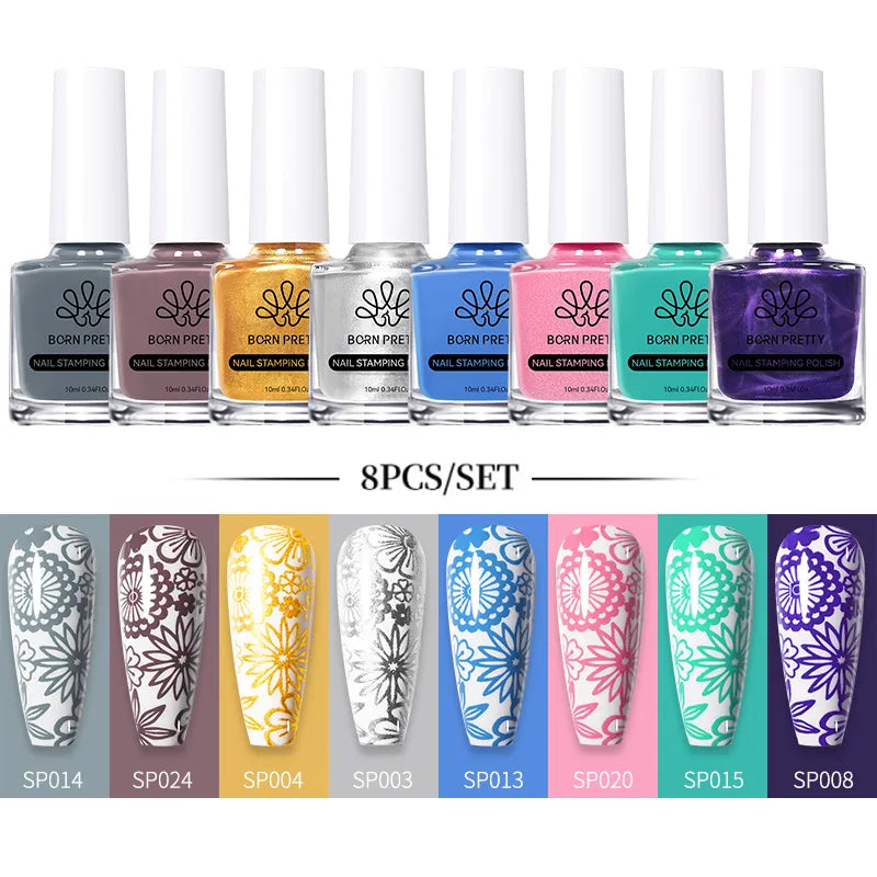BORN PRETTY 10ml Stamping Nail Polish Set Gold Silver Black White Color Nail Printing Polish DIY for Nail Plate Design Varnish