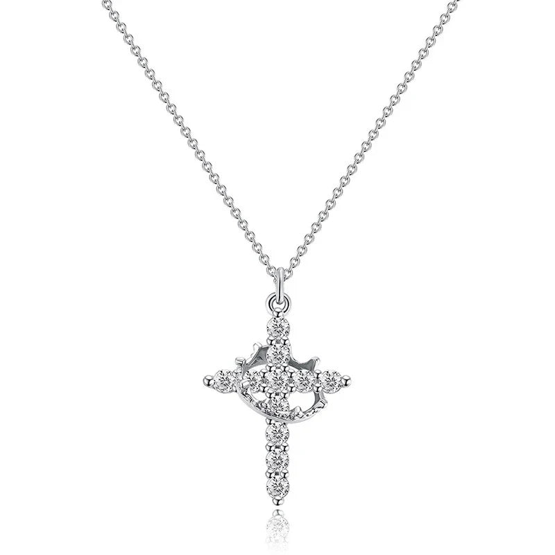 Exquisite Crown Cross Rhinestone Rotating Necklace for Women Fashion Copper Stainless Steel Necklace Party Banquet Jewelry Gift