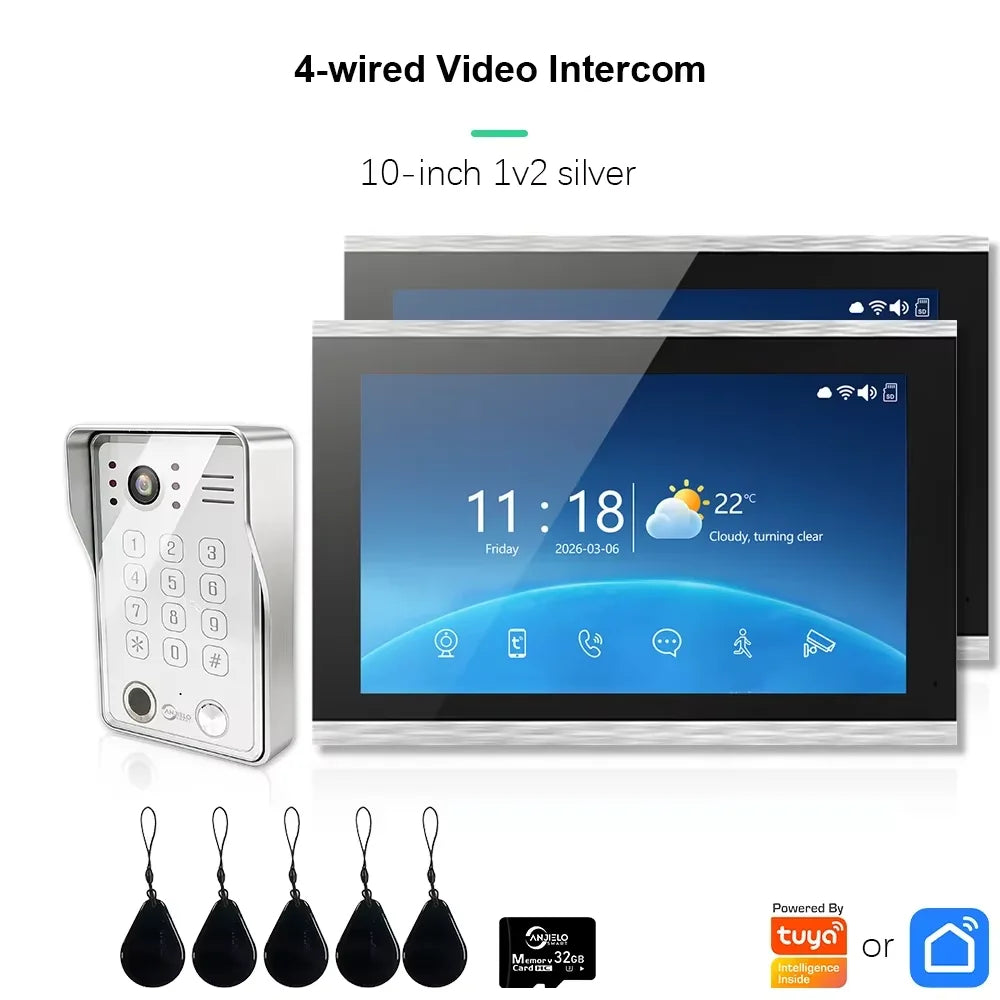 ANJIELO Tuya Smart Fingerprint 5-in-1 Unlocking Home Video Doorbell Video Intercom System 1080P Touch Monitor Security Protectio