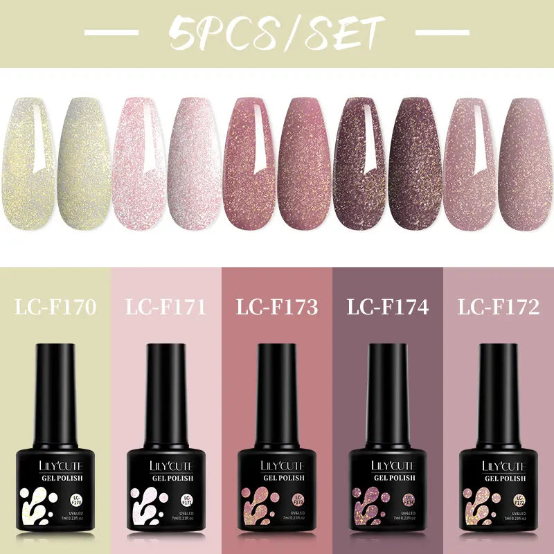 LILYCUTE 4/5Pcs/Set 7ML Nude Pink Gel Nail Polish, and Translucent Jelly Nail Art Gel, Semi Permanent Design Manicure Set.