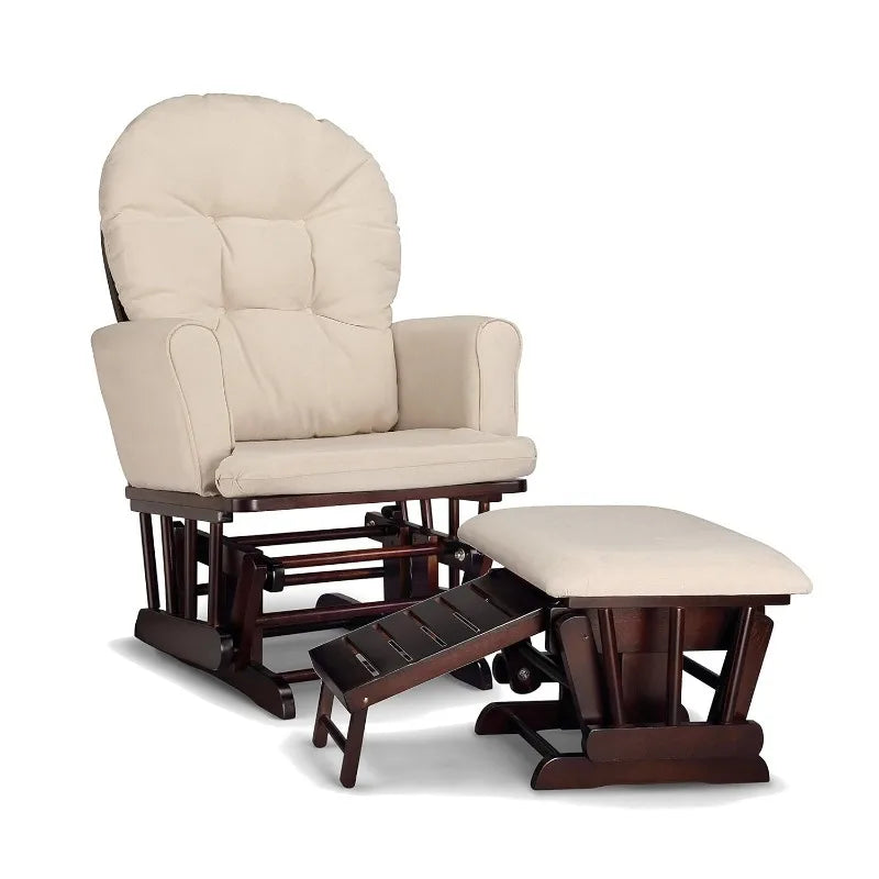 White/Gray Cleanable Glider & Ottoman Set - Semi-Upholstered, Nursing-Friendly for Nursery.