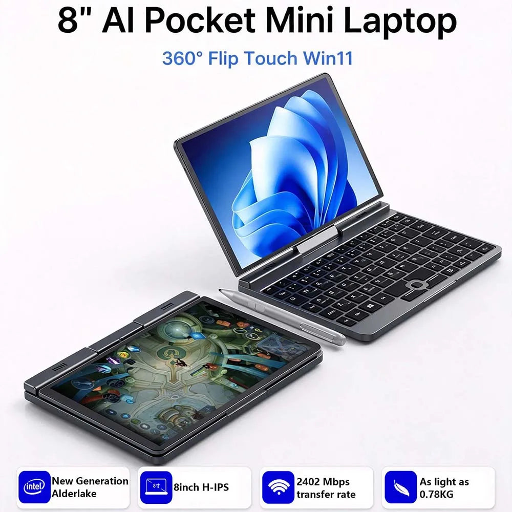 2025 New 8 Inch Oushedi Mini Laptop Intel N95 Quad Core Touch Screen Slim Portable Windows 11 Pro Notebook For Student Office