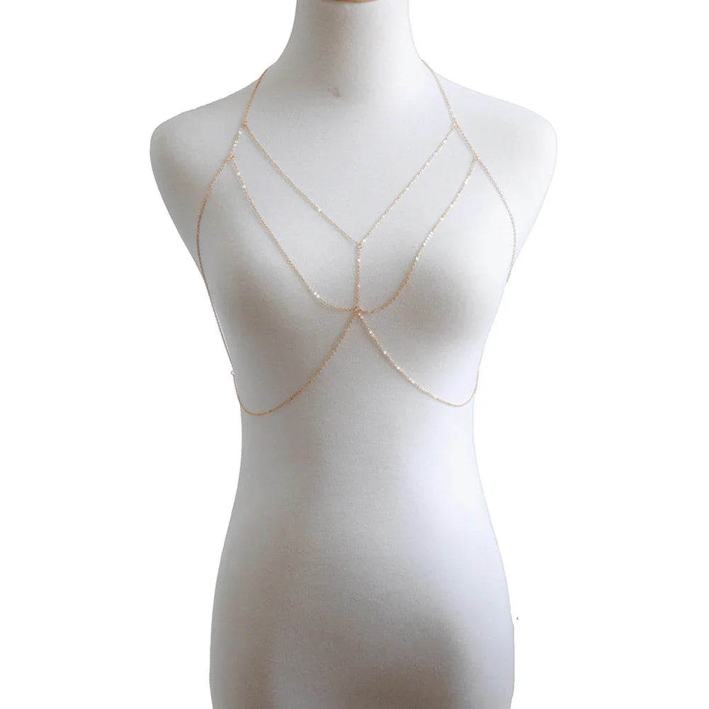 Fashion Womens Sexy Sequins Bra Bikini Beach Harness Necklace Waist Belly Body Chain Fashion Jewelry #241361