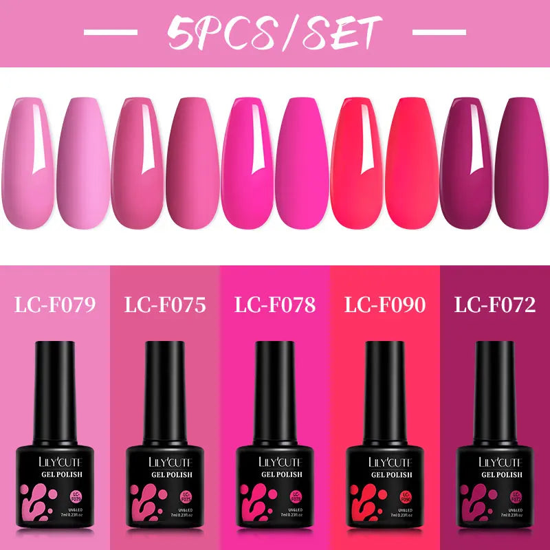 LILYCUTE 4/5Pcs/Set 7ML Nude Pink Gel Nail Polish, and Translucent Jelly Nail Art Gel, Semi Permanent Design Manicure Set.