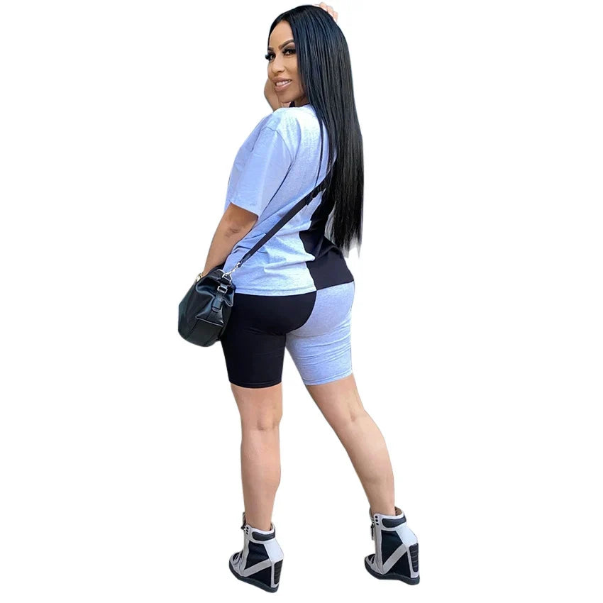 New Summer Fashion Women Stitching Queen Print Tracksuit  2 Piece Set Woman Sports Suit Summer Outfit