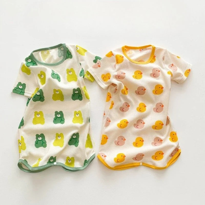0-3 Years Newborn Ice Silk Thin Sleepwear Print Babysuits Cartoon