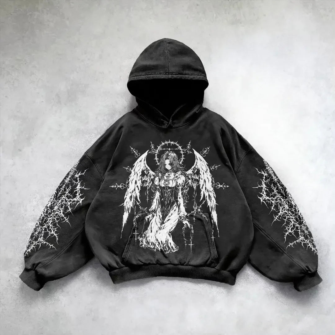New goth streetwear sweatshirt hoodie demon girl print harajuku y2k tops oversized goth hoodies women couples gothic clothes