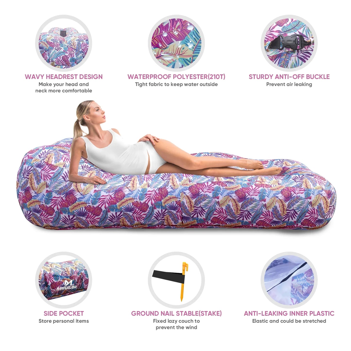 Inflatable Lounger Couch Air Lounger Lazy Sofa Pool Float with Carry Bag for Camping Picnic Beach Swimming Pool Hiking Park