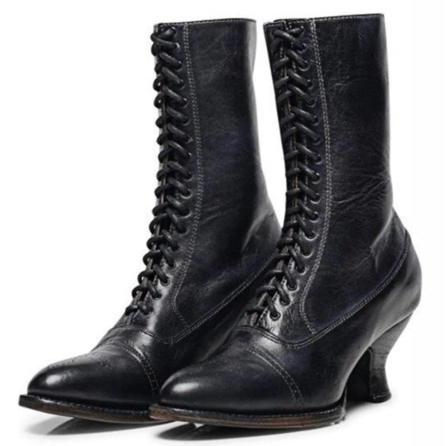 Gothic Women's Boots Toe Heel Ankle Lace Up Pointed toe Boots High Vintage Stretch Cross Tied Shoes zapatos para mujeres