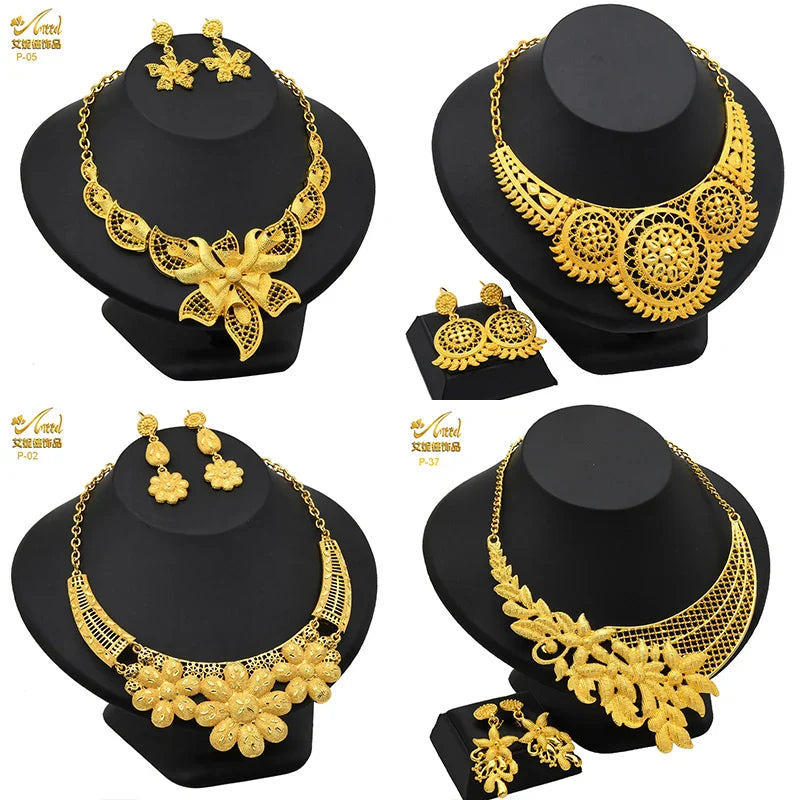 ANIID African 24K Gold Plated Jewelry Sets For Women 2PCS Set