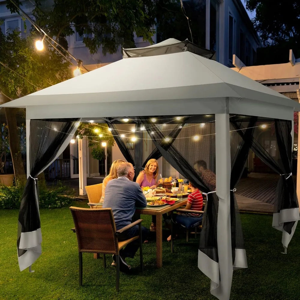 12x12 Pop Up Gazebo Canopy Tent Easy Up Outdoor Gazebo Waterproof Upgrade Portable Gazebo with Mosquito Nettings, Double Vented