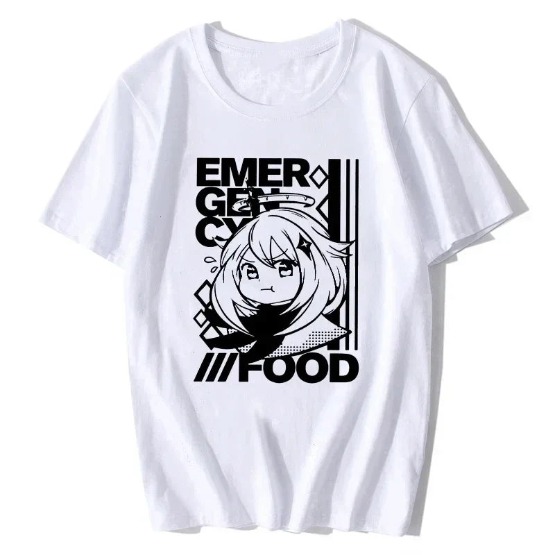 Genshin Impact Paimon Women T-shirt Emergency Food Short Sleeve Tee Shirt O-Neck Streetwear Harajuku Summer Unisex Clothing Tops