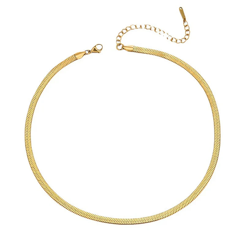 New Fashion Unisex Snake Chain Choker Necklace Stainless Steel Herringbone 2/3/4/5mm Gold Color Chain Necklace For Women Jewelry