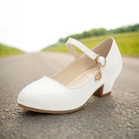 Children Girls Leather Shoes White Princess High Heel Shoes For Kids Girls Performance Dress Student Show Dance Sandals 26-41