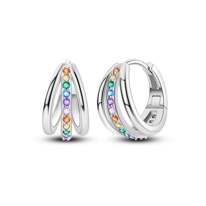 Lovely 925 Sterling Silver Colorful Double Layer Starry Moon&Cat and Dog Cute Pet&Pink and Purple Flower Earrings Girl Jewelry