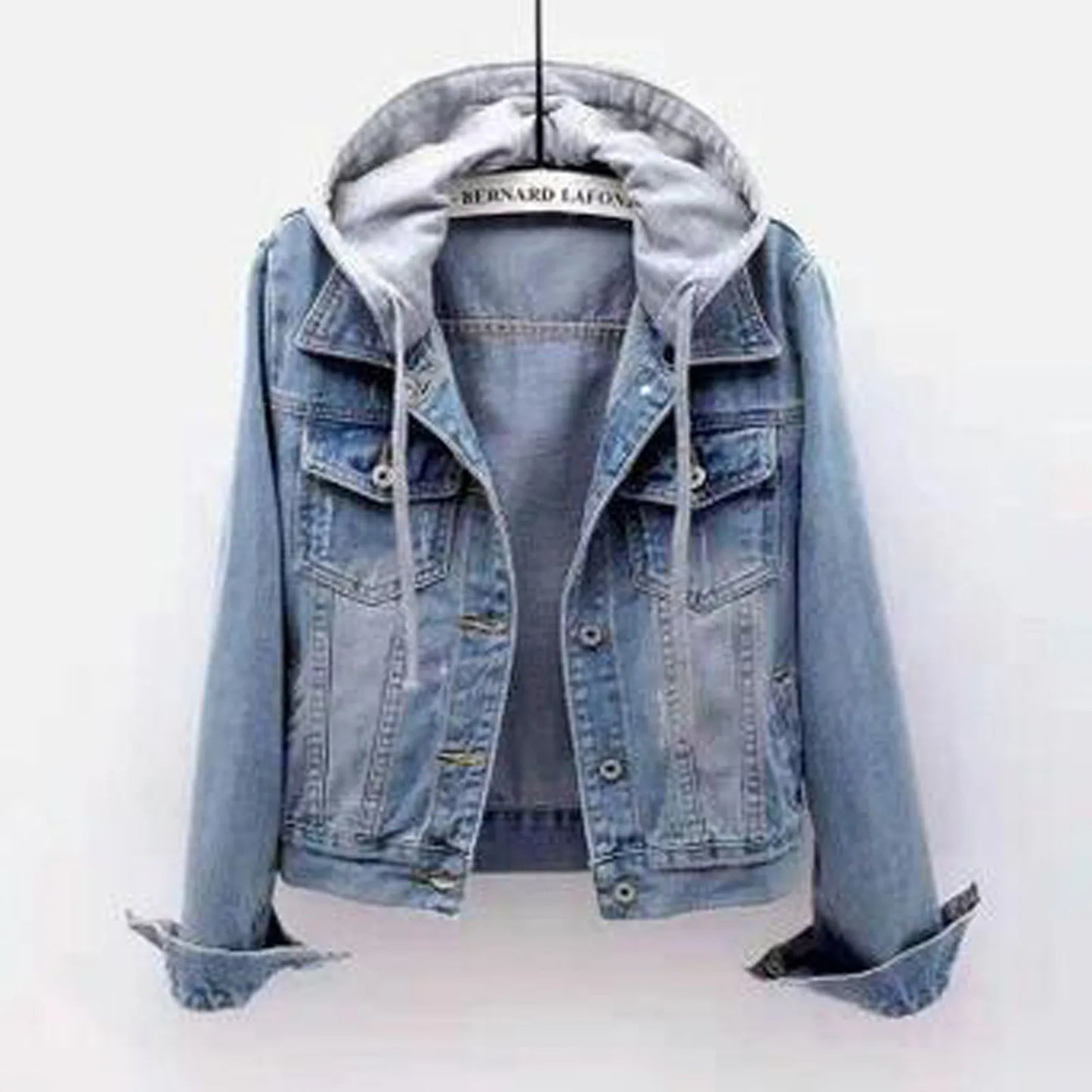 Winter Jacket Women’s Hooded Faux Denim Coats Long Sleeves Detachable Hat Thick Plush Lined Warm Jean Coats Stylish Ladies Coats