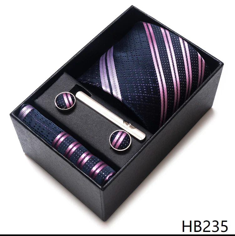 8 cm Wide Tie Sets Blue Solid Men's Neck Tie Handkerchief Cufflinks Clip Gift Silk Handmade