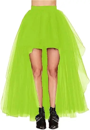 MisShow Gothic Women Hi-Lo Long Tulle Tutu Punk Skirt Elastic Waist High Low Mesh Net Halloween Cosplay Costume Maxi Skirts