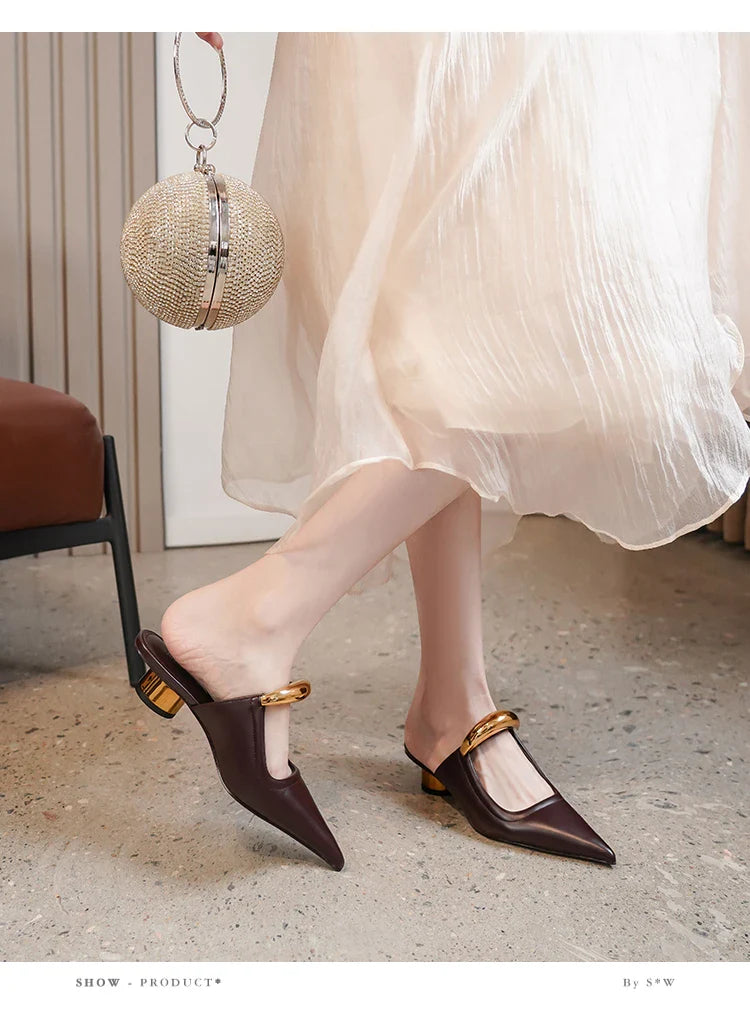 Pointed Toe Women's Slippers 2024 Summer Fashion Shallow Mouth Women's Mules Comfortable Wear Outside Ladies One Word Drag