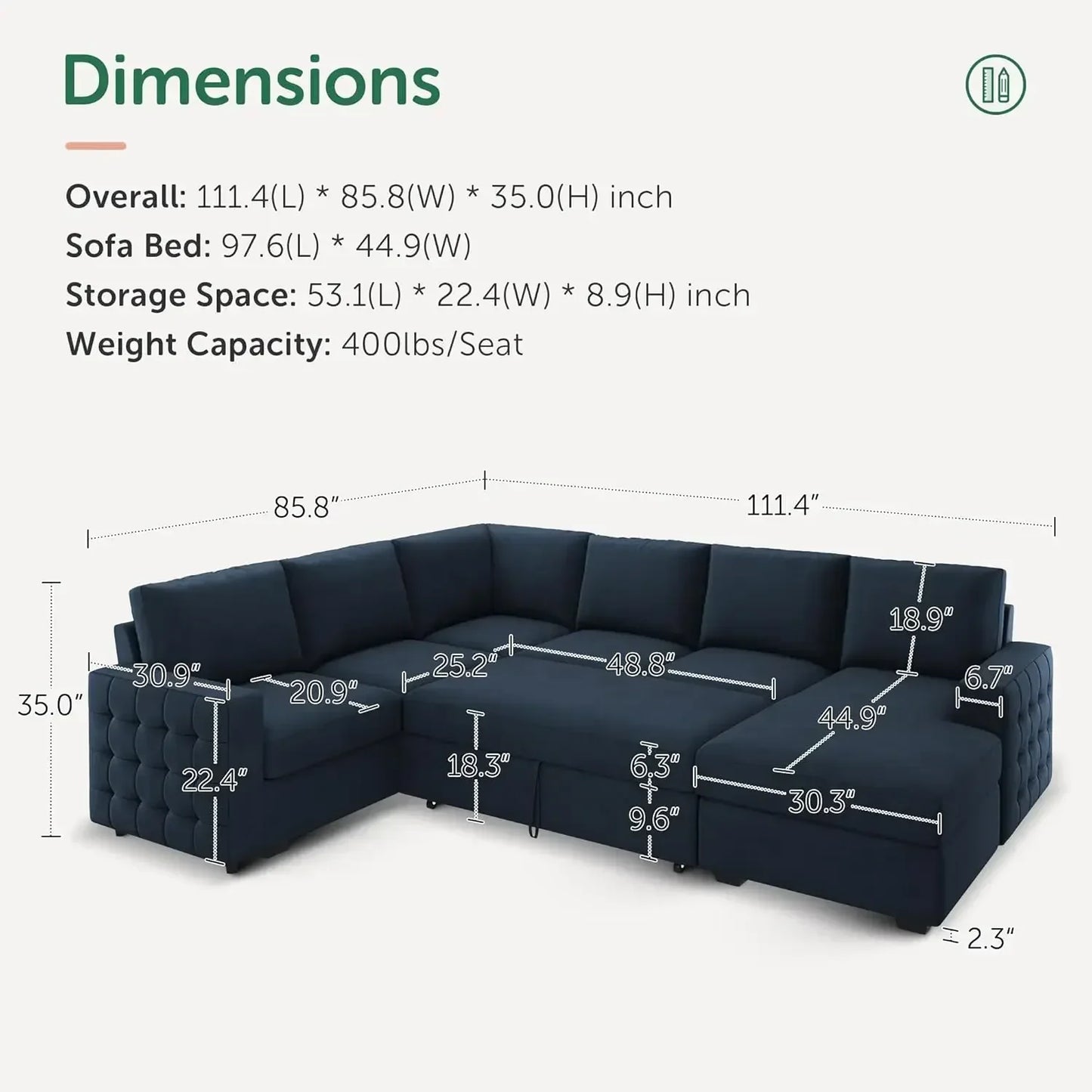 BestsellerGray Sectional Sofa with Hidden Bed and Storage for Living Room