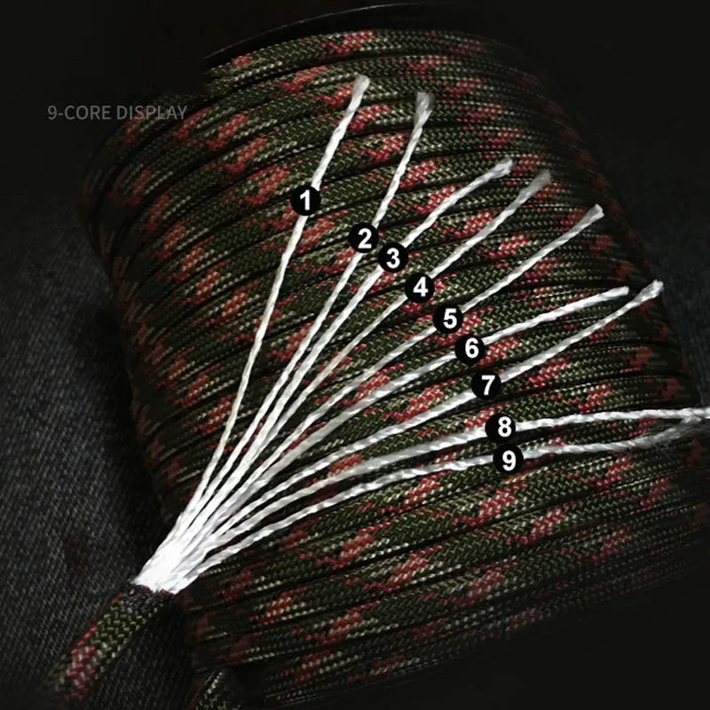 100/50m 550 Military Standard 9-Core Paracord Rope 4mm Outdoor