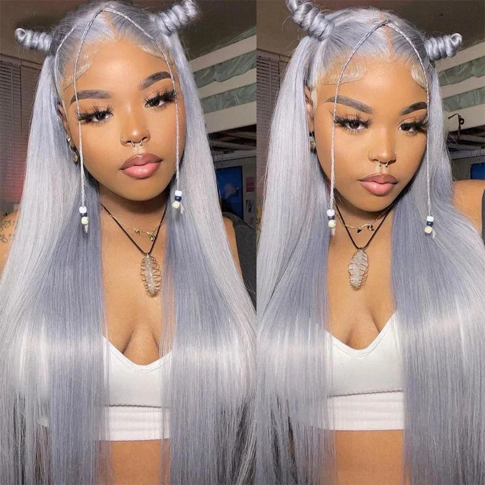 Silver Grey Body Wave Lace Frontal Wig 13x4 Lace Front Human Hair Wig For Women Preplucked Brazilian Colored Lace Human Hair Wig