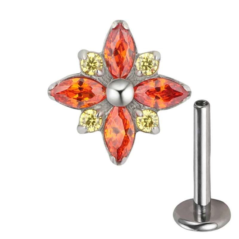 1Pc F136 Titanium Cute  5A CZ Flower Cartilage Crystal Piercing Labret Stud Piercing Jewelry Internally Threaded Ear Tragus Ring