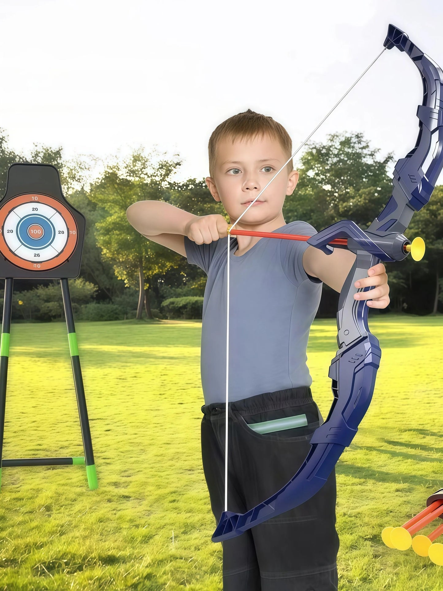 Kids Bow and Arrow Set, LED Light Up Archery Toys Set for Kids Ages 4-8 8-12, with 10 Suction Cup Arrows, Target & Quiver, Boys