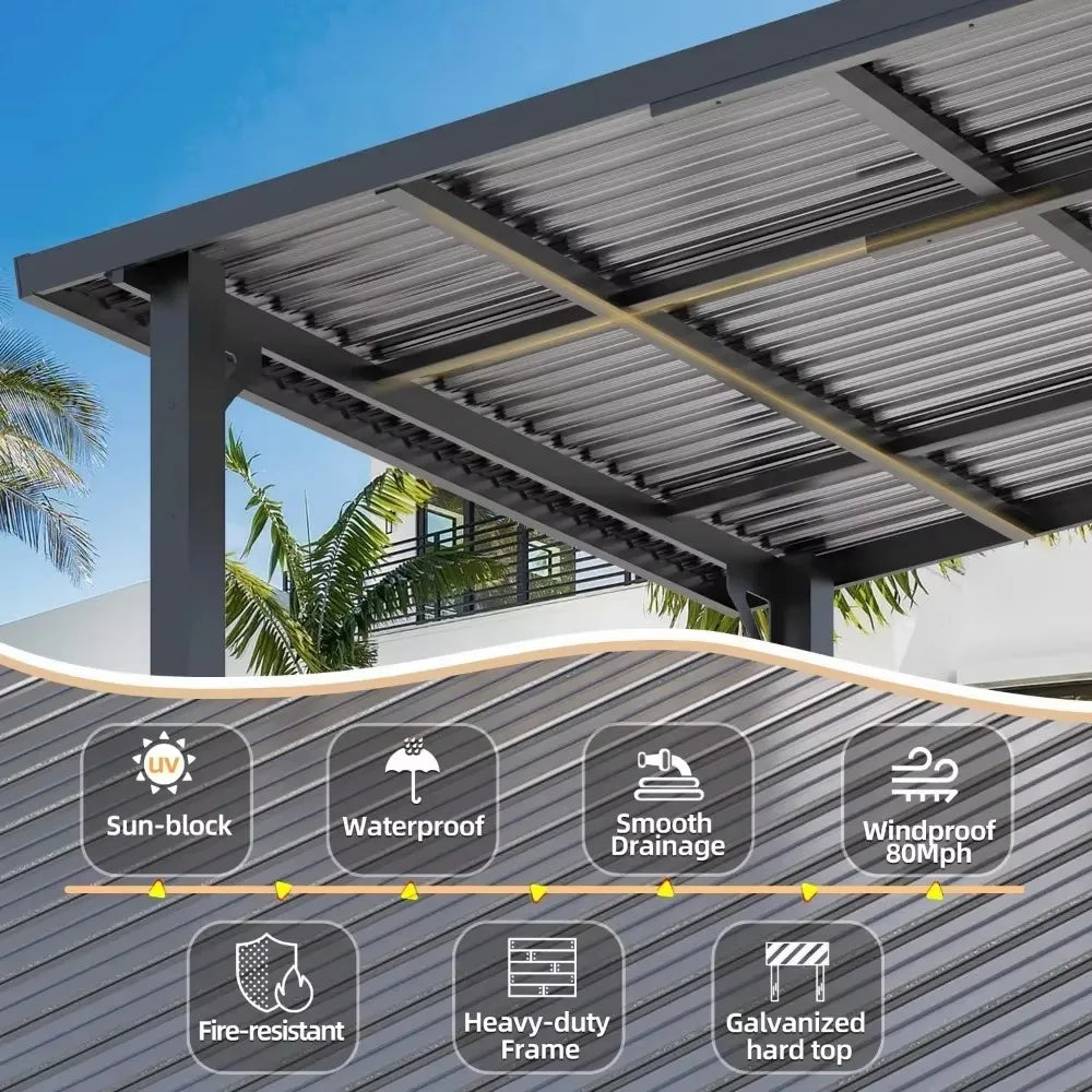 Heavy Duty Lean to Metal Pergolas and Gazebos Clearance, Wall-Mounted Grill Gazebo, 10' x 10' Hardtop Gazebo Outdoor Pergola