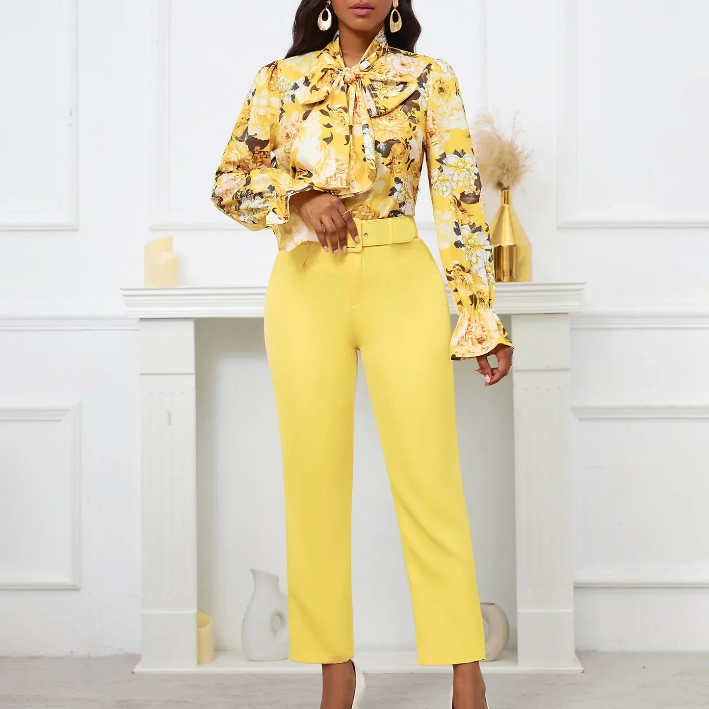 2 Piece Set African Clothes for Women Spring Africa Clothing 2024 New Plus Size Outfit Print Shirt Pants Matching Sets With Belt
