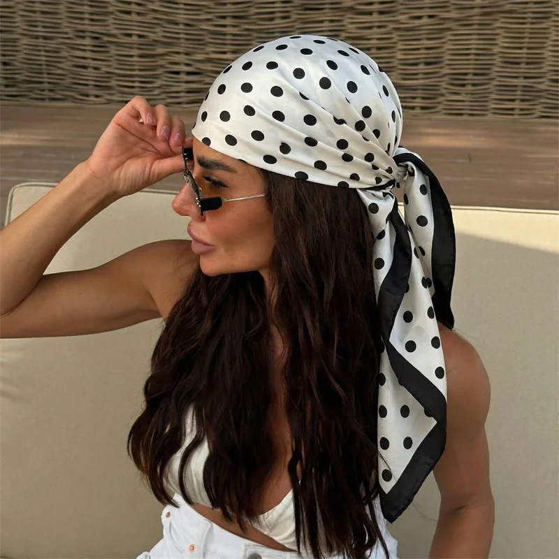 2026 Dot Print Square Scarf For Women Silk Shawl Neckerchief Female Hair Bands Head Wraps Headband Foulard Satin Hijab Bandana