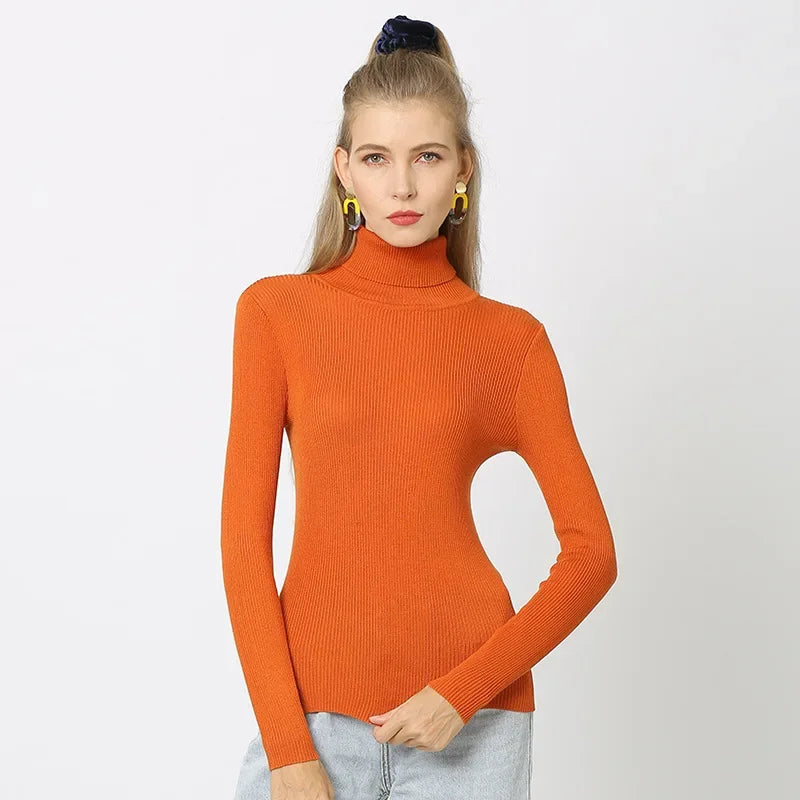Women Turtleneck Sweaters Solid Color Autumn Winter Warm Knitted Pullovers Soft Tops Female Slim Fit Knitwear Lady Basic Jumpers