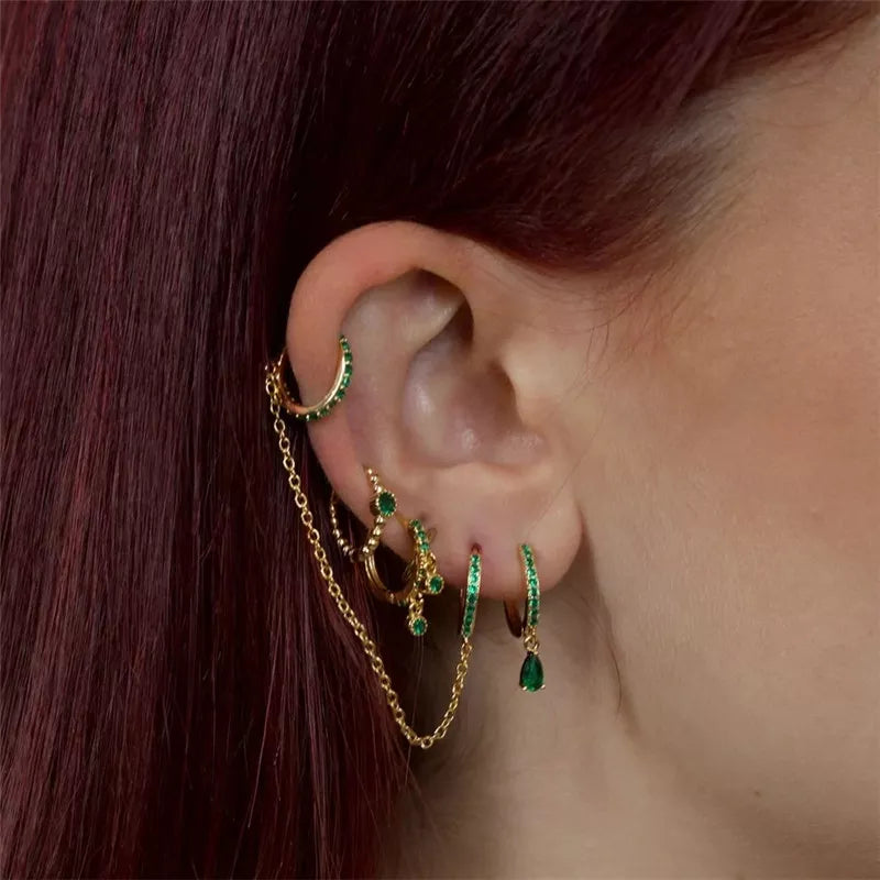 CANNER 4Pcs Set Jade Green Earrings Silver 925  Earring For Women Drop Earrings Piercing Jewelry