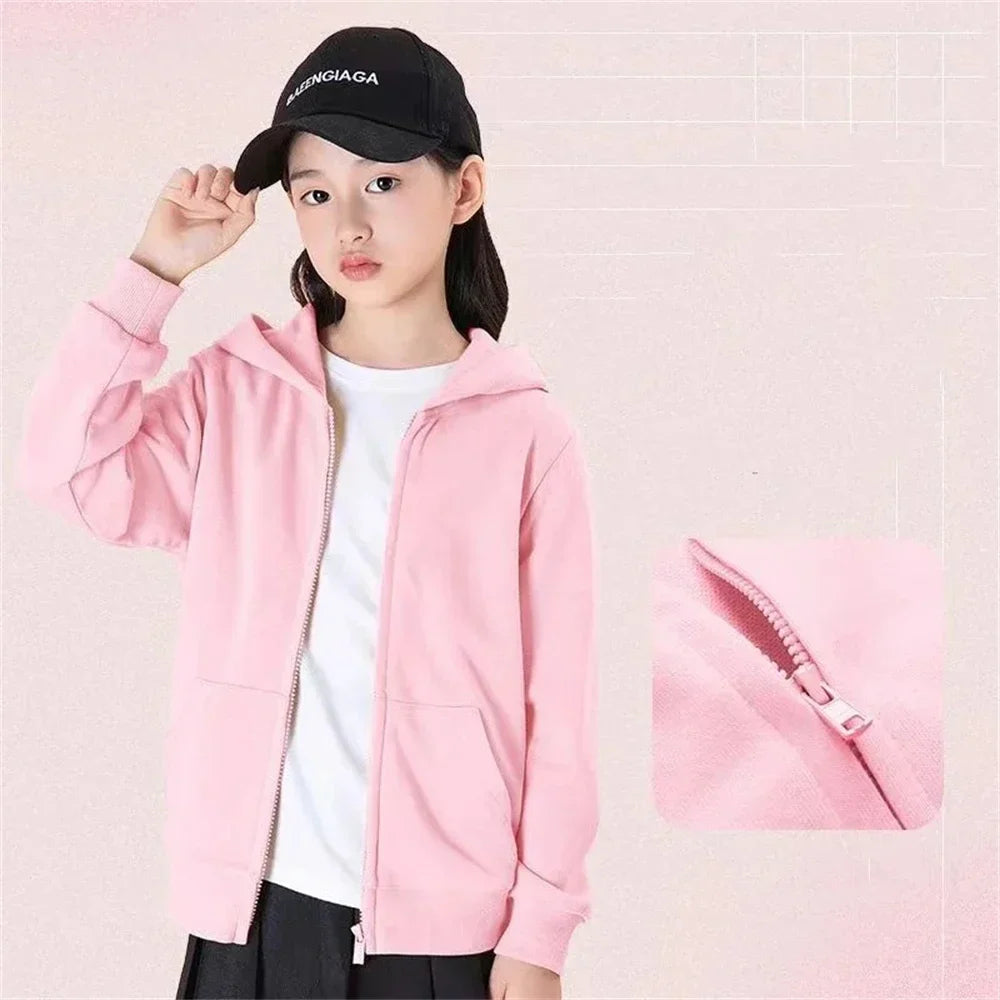 Children Zipper Style Hoodies Boy Black, Girls Pink, Age 3-12.
