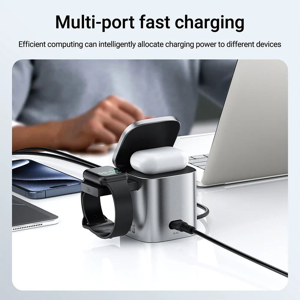 ACEFAST 6 in 1 Multifunction 15W Magnetic Wireless Charging Station For iPhone 16 15 GaN PD65W Charging Cube USB C Fast Charging
