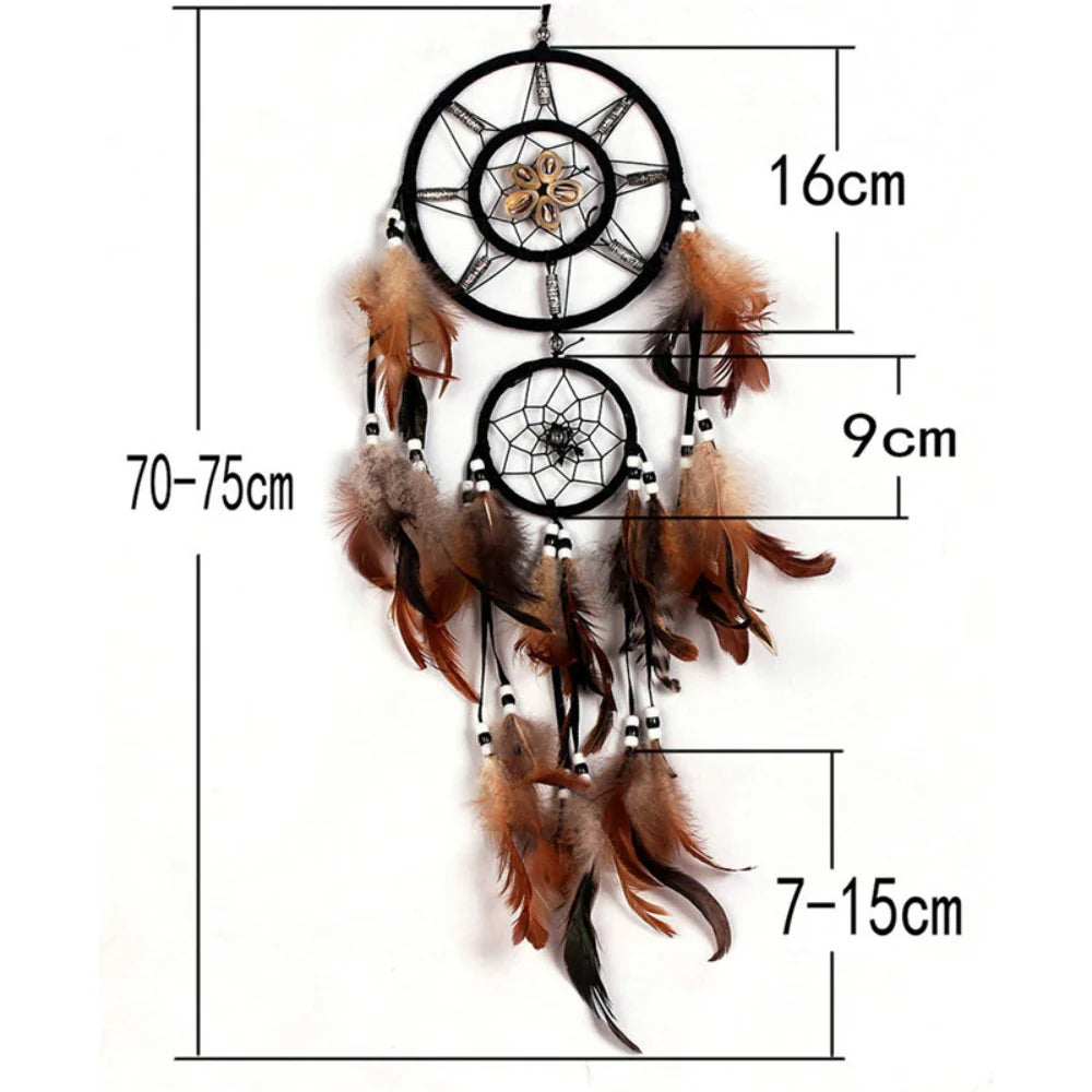 Feather Crafts Dream Catcher Brown Wind Chimes Handmade Dreamcatcher Net for Wall Hanging Car Home Decoration