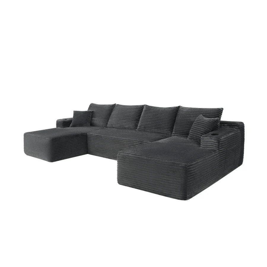 126" Cloud Sectional Sofa with U-Shape Chaise and Side Pockets and Cup holder, Modern Modular Design, Deep Seating, Upholstered