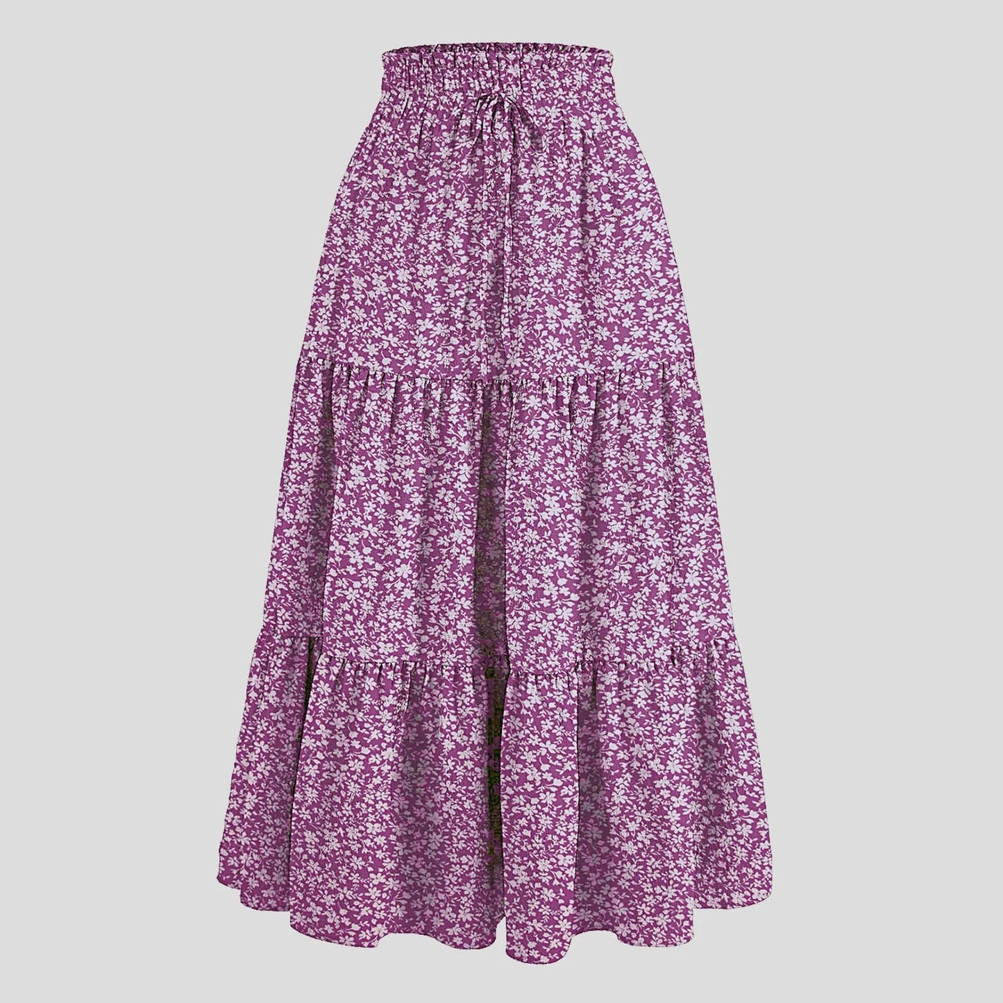 Women'S Boho Vintage Floral Print Maxi Skirt Elastic High Waist Pleated Flowy A Line Long Skirts Toddler Fall 2024 Falda Short