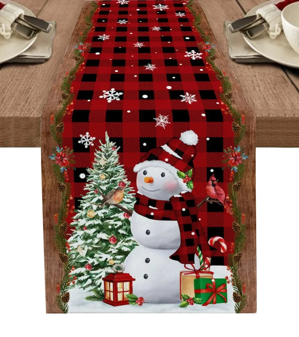 Christmas Tree Snowman Table Runners Kitchen Dining Table Decor Farmhouse Navidad Xmas Linen Table Runners Wedding Decor