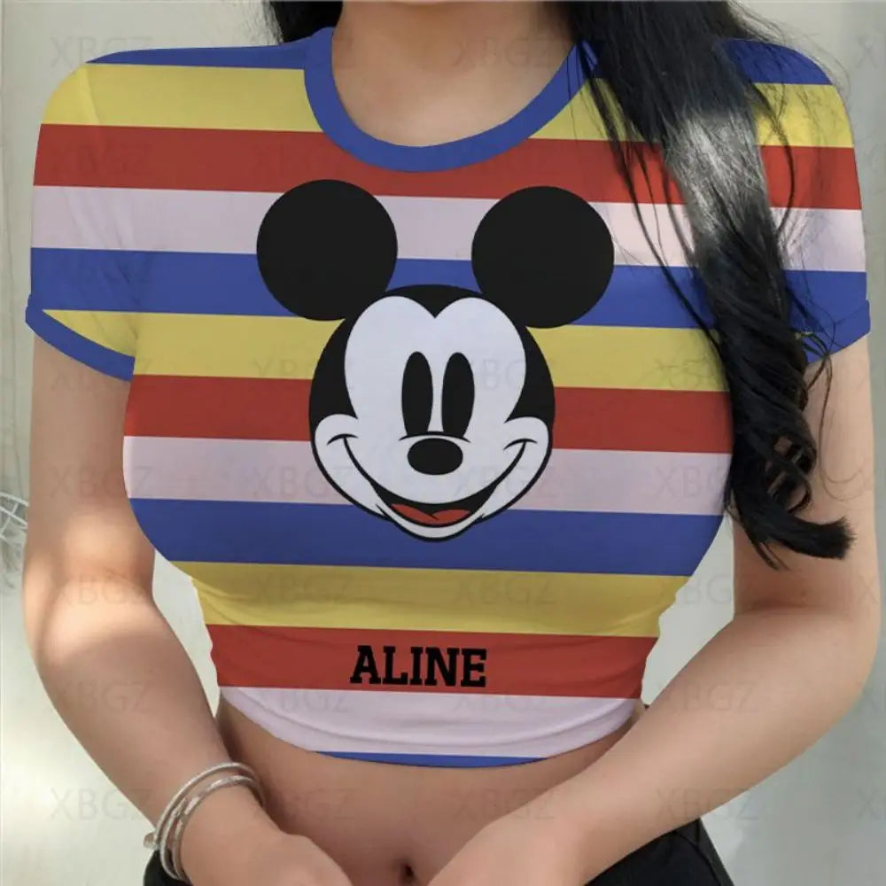 Mickey Crop Top Minnie Mouse Fashion Woman Blouses 2024 Tight Clothes Disney T-shirts Sexy Y2k Party Women's T-shirt Print Tops