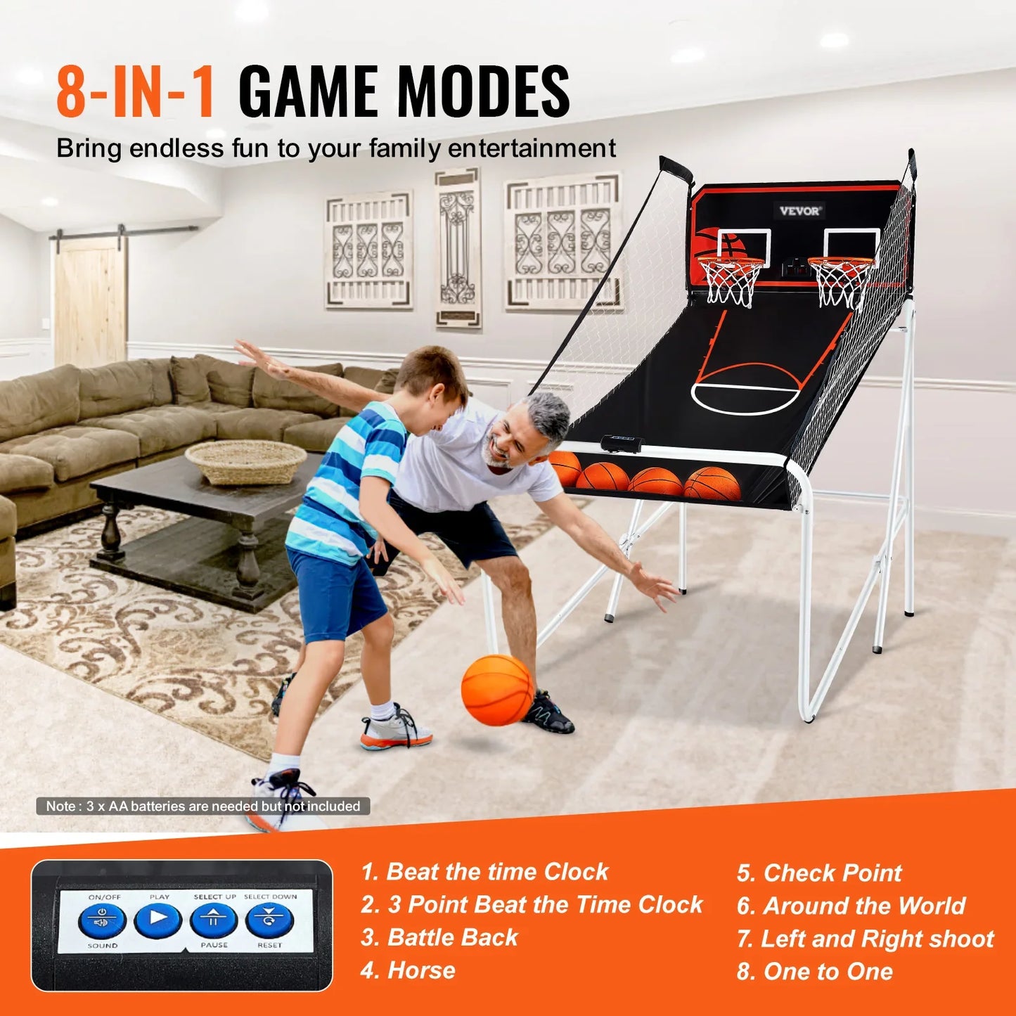 VEVOR Foldable Basketball Arcade Game 2 Player Indoor Basketball Game Home Dual Shot Sport w/ 4 Balls 8 Game Modes for Kid Adult